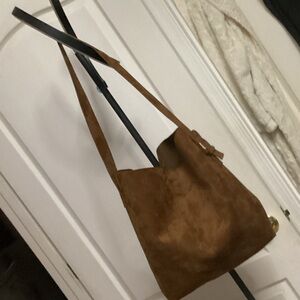 New Classic Brown faux Suede Shoulder Bag w/Buckle accent